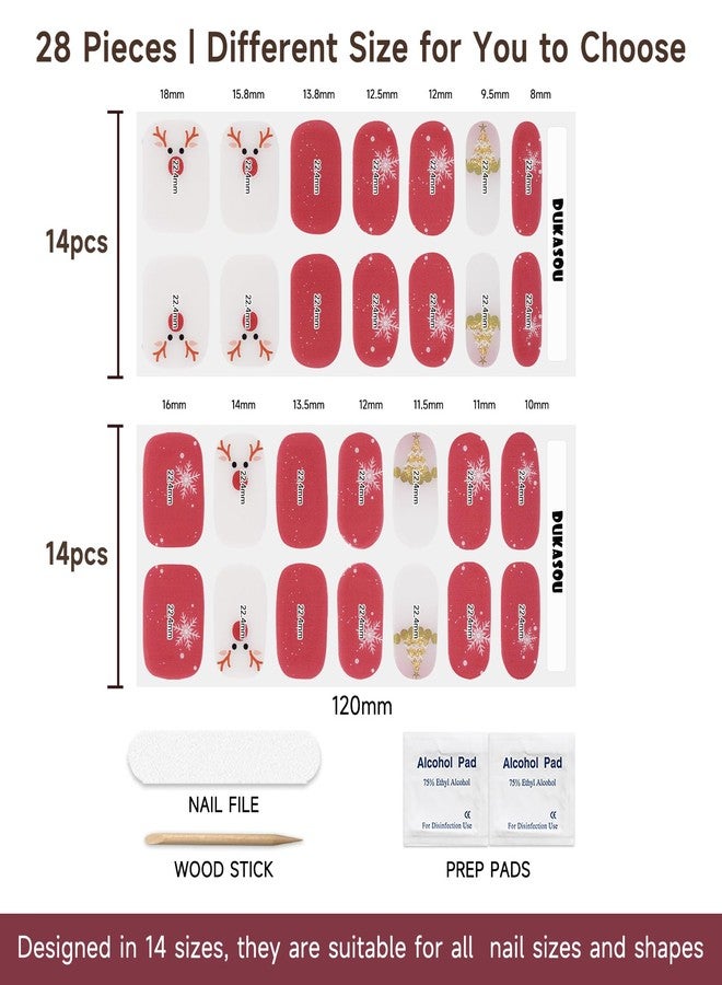 DUKASOU Semi Cured Gel Nail Strips, 28 Pcs Christmas Tree Snowflake Gel Nail Stickers Full Nail Wraps for Women, Long Lasting UV Light Needed, Winter Holiday - Image 5